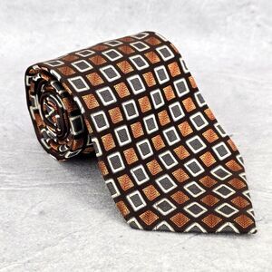 Alfani Silk Tie Marron Gray Geometric Necktie Hand Made‎